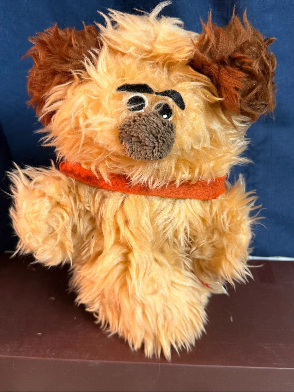 Plush Fluffy Orange Dog Toy with Brown Ears